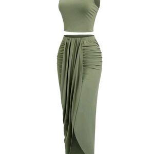 NEVER WORN Olive Green Women's Skirt And Crop Top